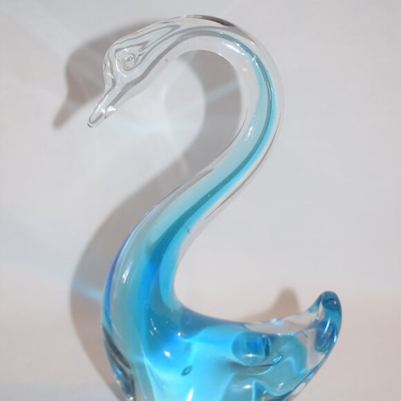 Vintage Hand Blown Blue Art Glass Swan Bird Figurine - Picture 5 of 11